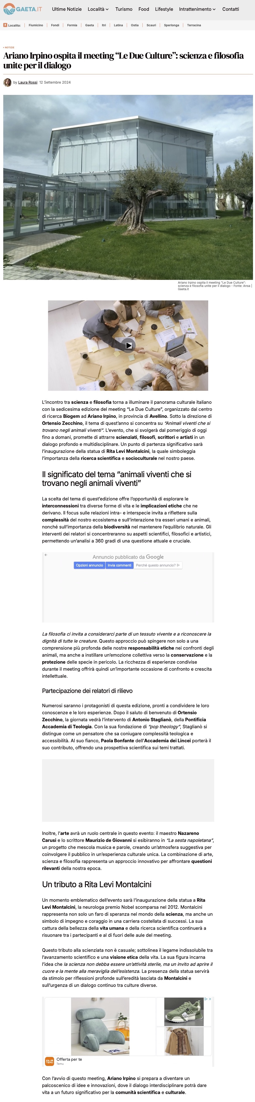 Ariano Irpino ospita il meeting “Le Due Culture”: scienza e filosofia unite per il dialogo